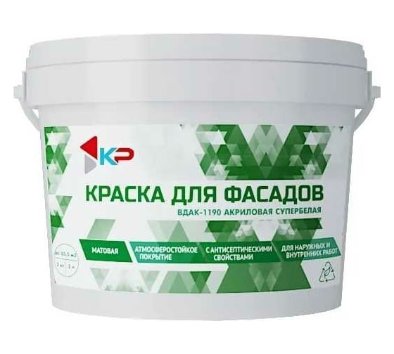 Изображение товара Краска акриловая супербелая КР ВДАК-1190 для фасадов 3 кг 4610044291027