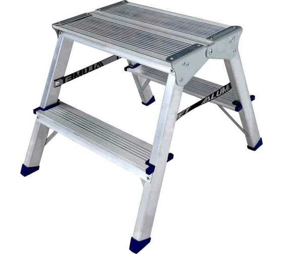 Изображение товара Двухсторонняя алюминиевая стремянка Алюмет c широкой верхней ступенью 260 мм, 2х2 ступеней. Серия ADK6202