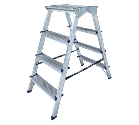 Изображение товара Двухсторонняя алюминиевая стремянка Алюмет c широкой верхней ступенью 260 мм, 2х4 ступеней. Серия ADK6204