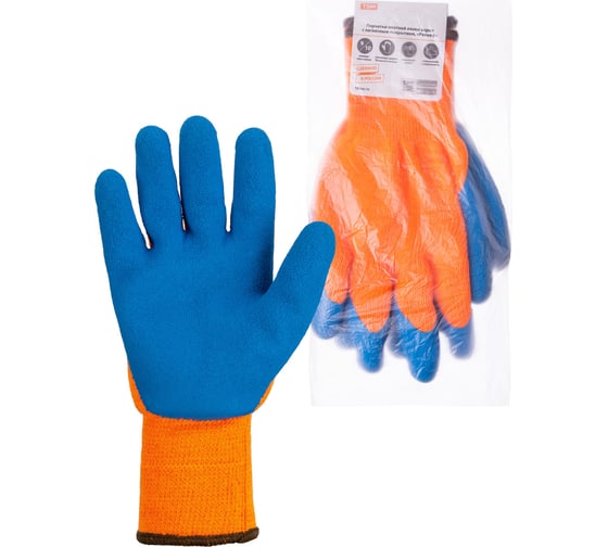 Изображение товара Перчатки с латексным покрытием TDM ELECTRIC Рельеф, оранжевый/синий, р. 9, 1 пара SQ1016-0218