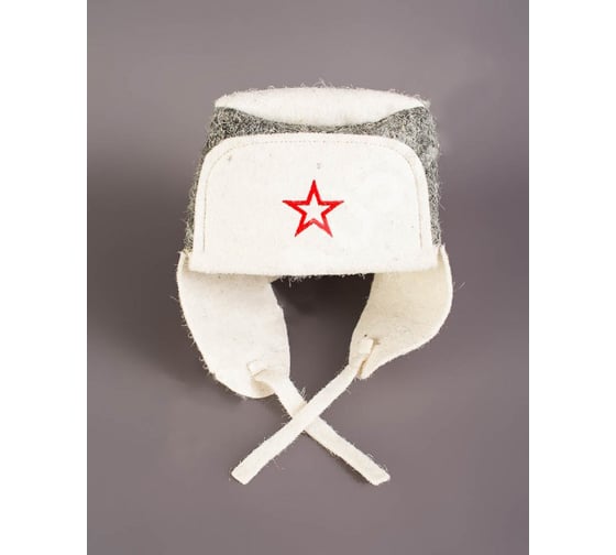 Изображение товара Шапка для бани Бацькина Баня Ушанка со звездой темный верх 10506