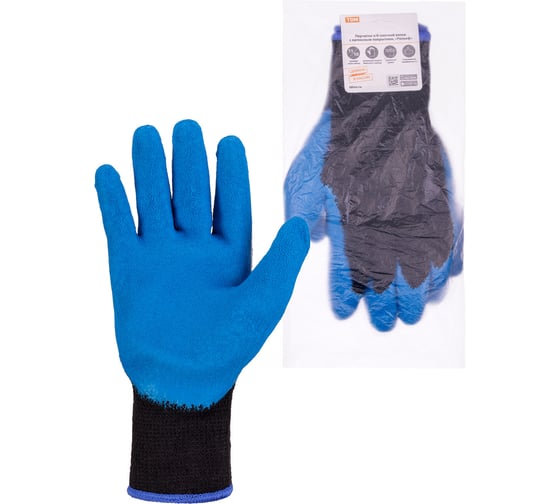 Изображение товара Перчатки х/б с латексным покрытием TDM ELECTRIC Рельеф, черный/синий, р. 11, 1 пара SQ1016-0215
