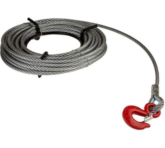 Изображение товара Трос стальной канат с крюком г/п 500 кг, 6 мм, 12 м, нержавейка для лебёдки OCALIFT tros6zk12m