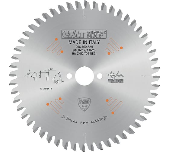 Изображение товара Диск пильный 160x20x2.2/1.8 мм, -5 градусов, TCG, Z=52 CMT 296.760.52H