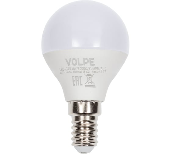 Изображение товара Светодиодная лампа Volpe LED-G45-6W/3000K/E14/FR/SLS UL-00008814