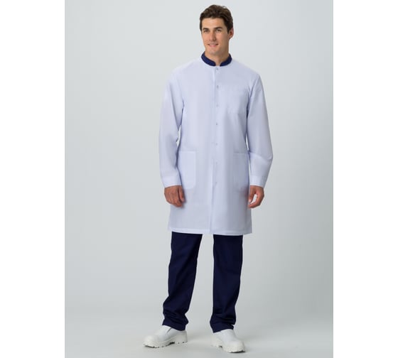 Изображение товара Мужской халат Факел Симпл-001 MedLine белый/темно-синий, размер 48-50, рост 182-188 87480645.004