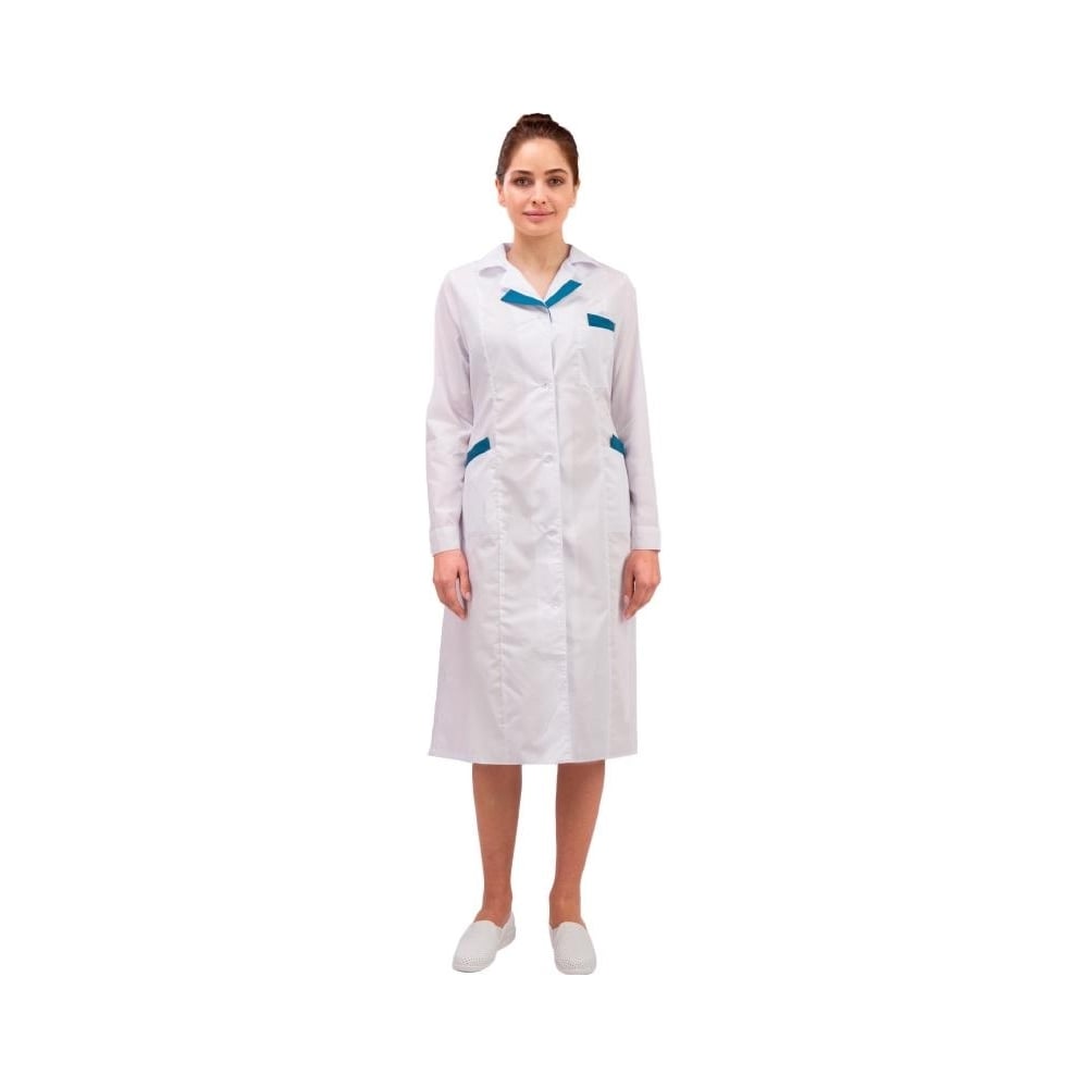 Медицинский женский халат ООО Комус, цвет белый/бирюзовый, размер 56-58