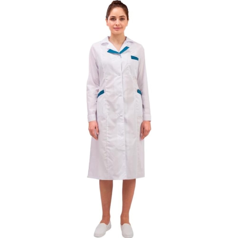 Медицинский женский халат ООО Комус, цвет белый/бирюзовый, размер 52-54