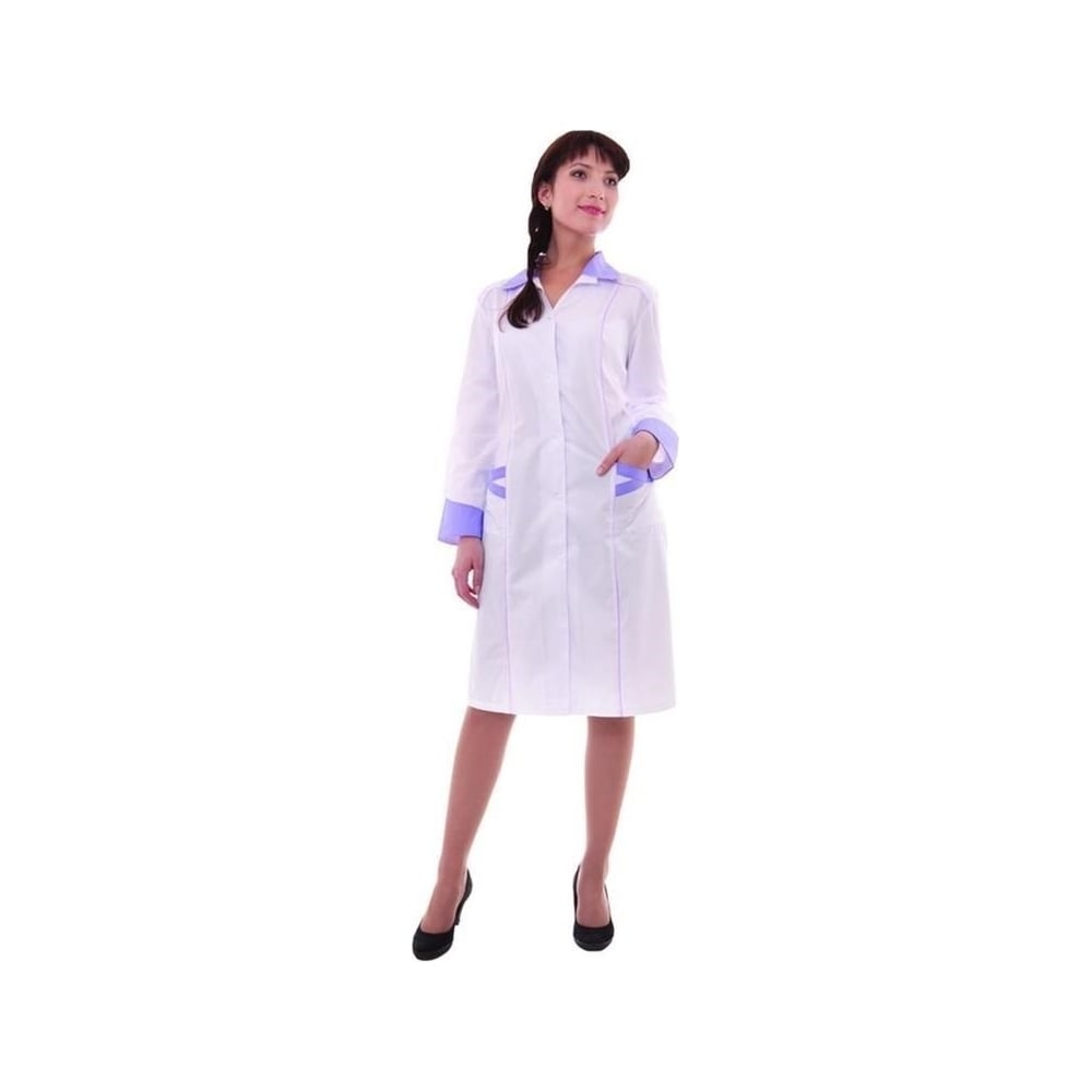 Медицинский женский халат ООО Комус, цвет белый/фиолетовый, размер 60-62