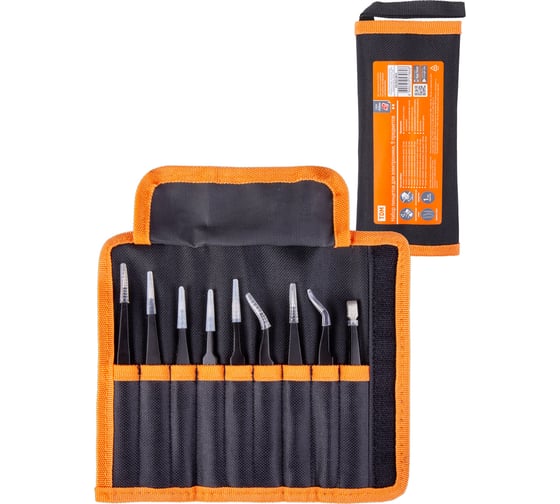 Изображение товара Набор пинцетов для электроники TDM ELECTRIC  9 предметов в тканевом чехоле, серия "Рубин" SQ1025-0810