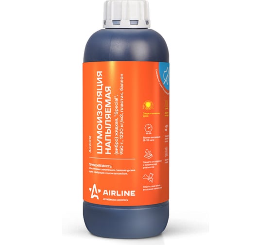 Изображение товара Жидкая шумоизоляция AIRLINE Special напыляемая, 950 г, 1220 кг/м3, пластиковый баллон ADVI012