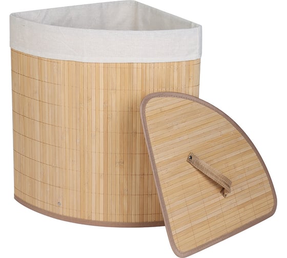 Изображение товара Угловая корзина для белья Рыжий кот BLB-07-N бамбук, бежевый, 35х35х50 см 104489