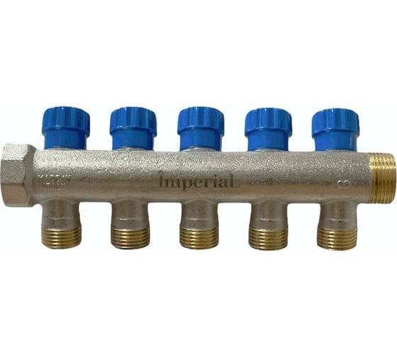 Изображение товара Коллектор с вентильными кранами Imperial 3/4-1/2-3вых. никелированный (Италия) (35мм) 851.03