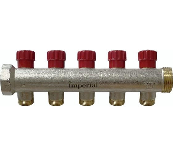 Изображение товара Коллектор с вентильными кранами Imperial 1-1/2-4вых. никелированный (Италия) (40мм) 855.04