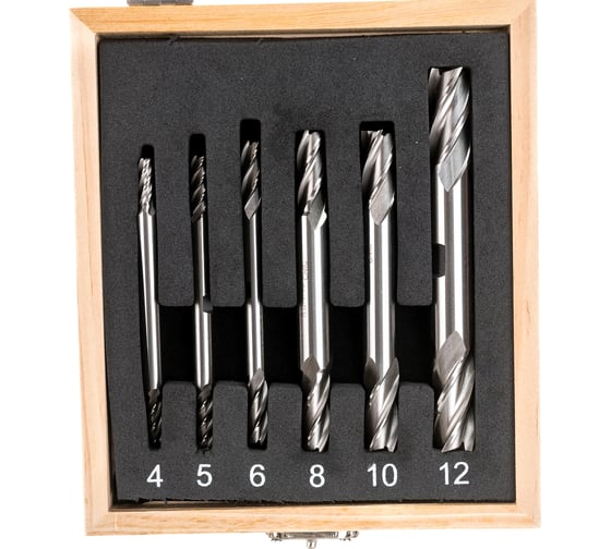 Изображение товара Набор фрез концевых 2-х сторонних по металлу из 6 шт, 4,5,6,8,10,12 мм, Z=4, Р18 CNIC 53666