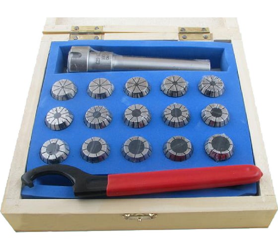 Изображение товара Патрон цанговый с хвостовиком цилиндрическим С25, с набором цанг ER25 из 15 шт d2-16 мм CNIC 55949