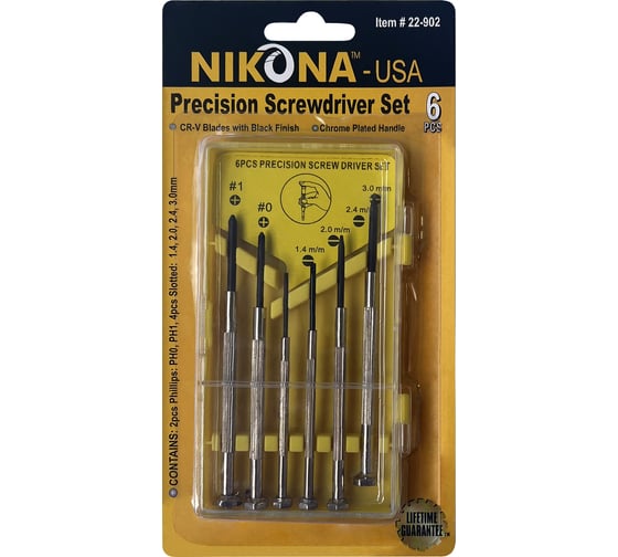 Изображение товара Набор отверток NIKONA 6шт, микро, Cr-V, PH0, PH1, SL1.4, SL2, SL2.4, SL3 22-902