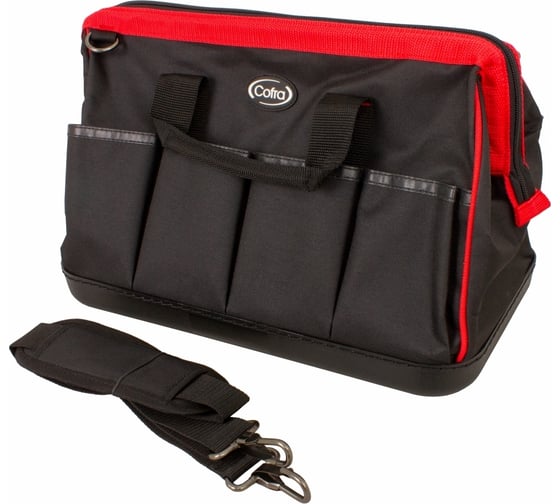 Изображение товара Сумка для инструментов COFRA с пластиковым дном, метал. фурнитура, 410x240x250 мм, цвет красный/черный TC-4215WR