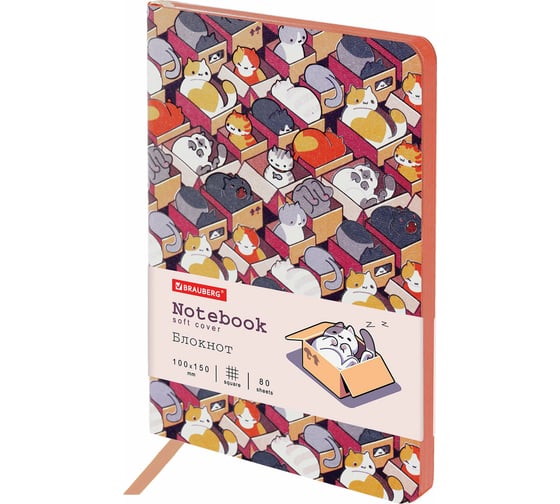 Изображение товара Блокнот BRAUBERG VISTA Catopolis малый формат 100x150 мм А6, под кожу гибкий 80 листов 112100
