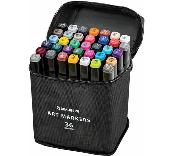 Изображение товара Двусторонние маркеры для скетчинга BRAUBERG набор 36 шт, текстильный чехол 152230