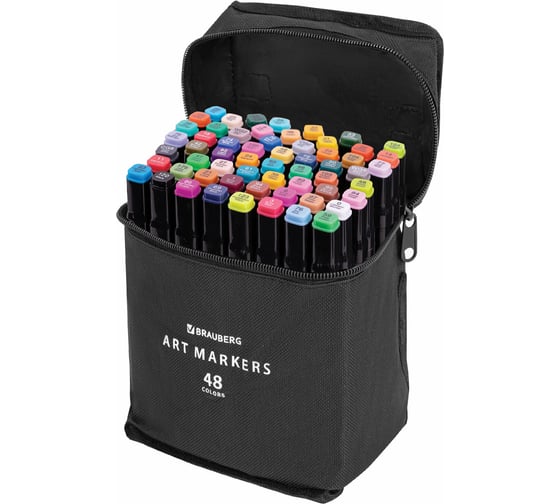 Изображение товара Двусторонние маркеры для скетчинга BRAUBERG набор 48 шт, текстильный чехол 152231