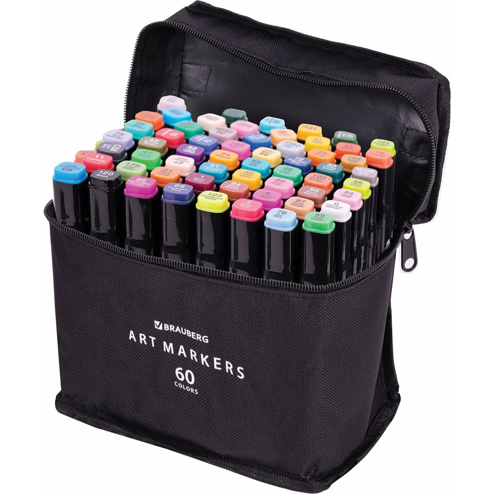 Изображение товара Двусторонние маркеры для скетчинга BRAUBERG 60 шт с текстильным чехлом