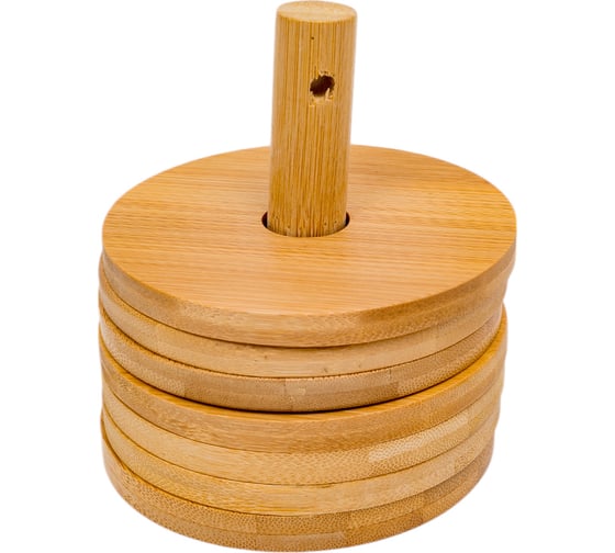 Изображение товара Набор подставок Olaff 6 шт, 100 мм, под кружку, на стенде, 100x100x110 мм, бамбук, цветная упаковка 204-50030