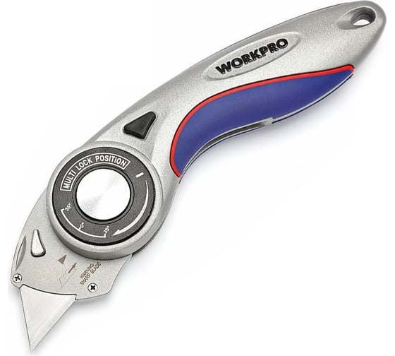 Изображение товара Универсальный складной нож WORKPRO алюминиевый быстросменный трапец. лезвия WP211013