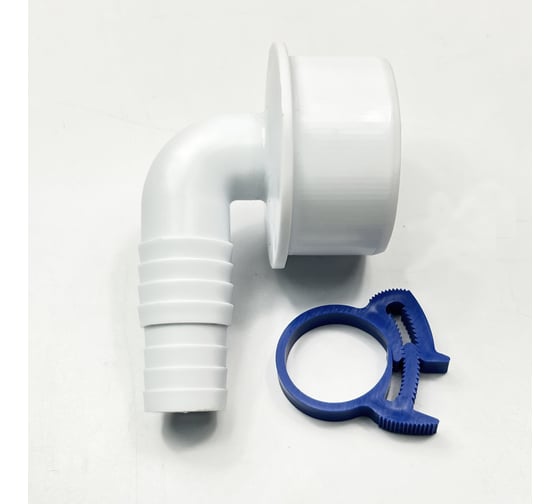 Изображение товара Переходник угловой для подключения сливного шланга Профитт 20x23x50, белый, с хомутом 2226957
