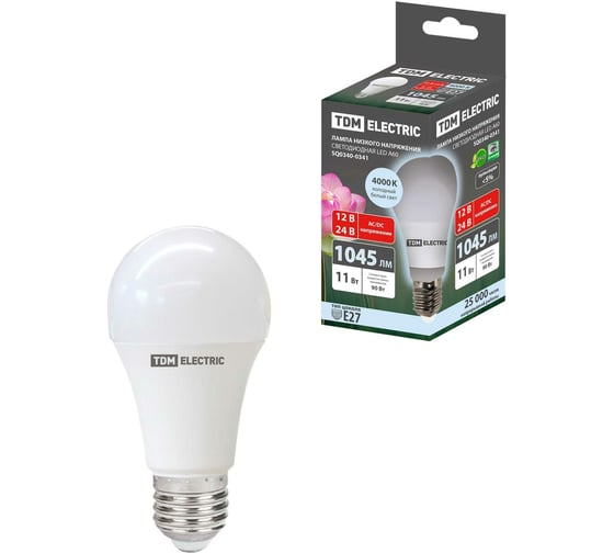 Изображение товара Светодиодная низковольтная лампа TDM ELECTRIC МО A60 11 Вт, 12-24 В, 4000 К SQ0340-0341