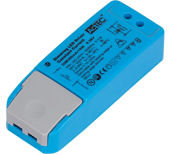 Изображение товара Диммируемый блок питания AcTEC 9-36В, 18Вт, IP20, 0.5A, Triac, 113x44x28мм DIM500mA/18W