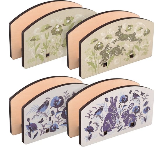 Изображение товара Подставка для салфеток МУЛЬТИДОМ Зайцы на лужайке размер 13.5x8х4.5 см, 2 дизайна МТ88-442