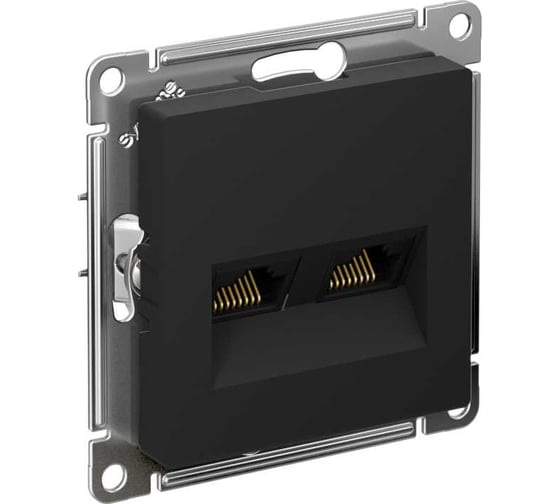 Изображение товара Двойная компьютерная розетка Systeme Electric ATLASDESIGN RJ45+RJ45, кат.6А, механизм, КАРБОН ATN001088