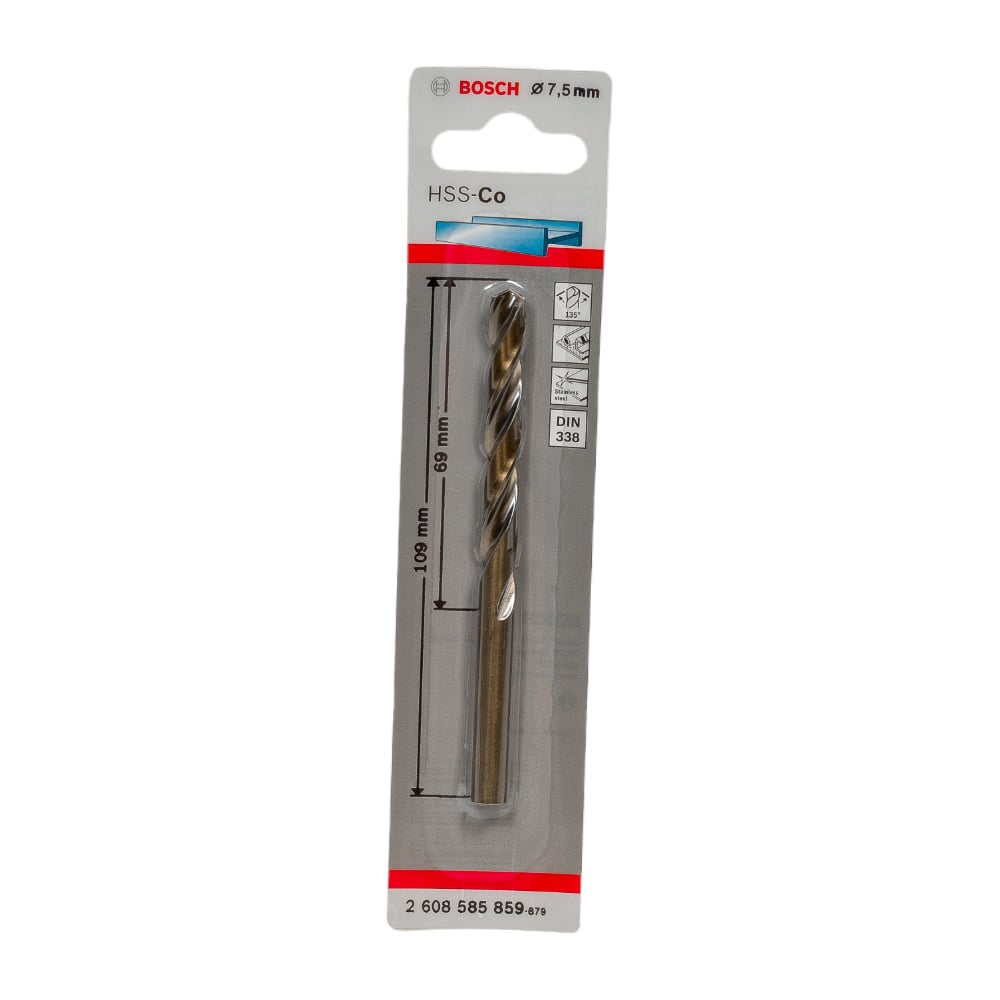 Изображение товара Сверло HSS-Co Standardline (7.5х109 мм; DIN 338) по металлу Bosch 2608585859 Изображение товара Сверло HSS-Co Standardline (7.5х109 мм; DIN 338) по металлу Bosch 2608585859