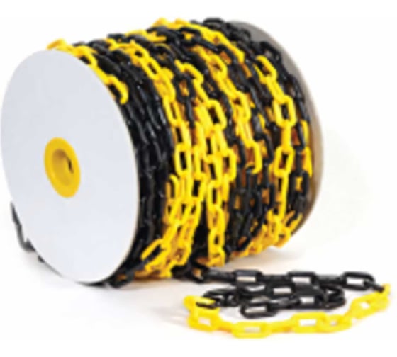 Изображение товара Пластиковая сигнальная цепь ТЕХНОЛОГИЯ черно-желтая, 8 мм, бухта 50 м 00-00000143