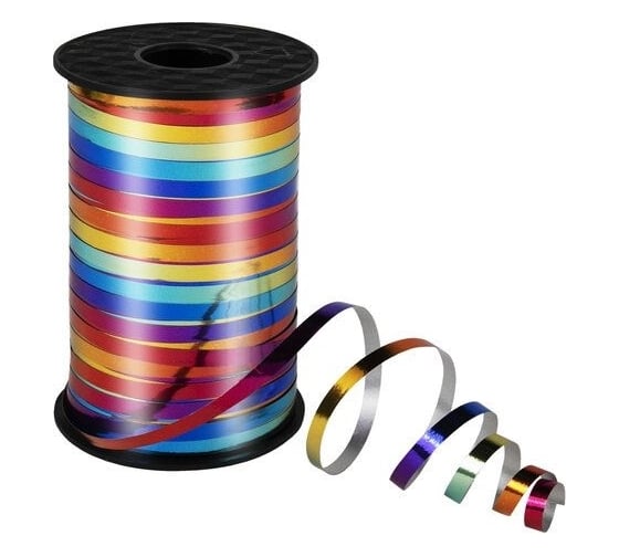 Изображение товара Декоративная упаковочная лента для шаров и подарков Золотая сказка металлик, 5 мм х 250 м, мультицветной 591844