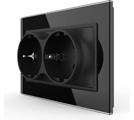 Изображение товара Электрическая двойная розетка LIVOLO 1 пост с заземлением, рамкой, защитными шторками 16A, цвет черный VL-C7CTF16A.TF16A-BP