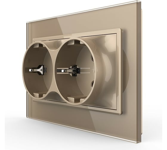 Изображение товара Электрическая двойная розетка LIVOLO 1 пост с заземлением, рамкой, защитными шторками 16A, цвет золотой VL-C7CTF16A.TF16A-AP