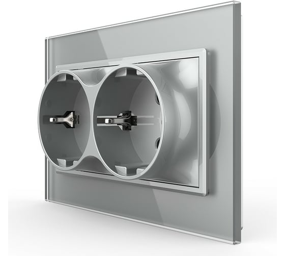 Изображение товара Электрическая двойная розетка LIVOLO 1 пост с заземлением, рамкой, защитными шторками 16A, цвет серый VL-C7CTF16A.TF16A-IP