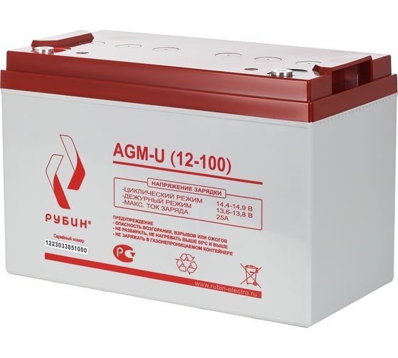 Изображение товара Аккумулятор АКБ 12-100 Ач Рубин РЭ-АКБ12100