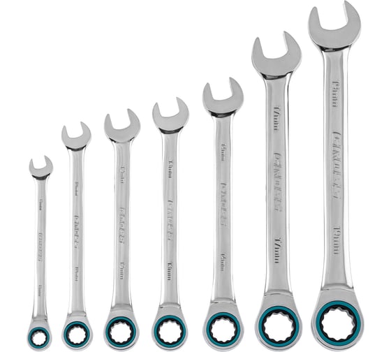 Изображение товара Набор комбинированных ключей с трещоткой 8-19 мм GROSS 14890