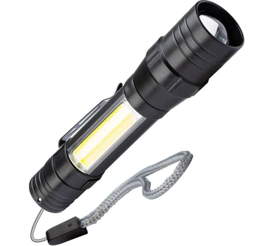 Изображение товара Ручной аккумуляторный фонарь КОСМОС 1Вт LED+5ВтCOB/линза/зум/Li-ion 18650 1000mAh/ABS-пластик/USB-шнур, KOS113Lit