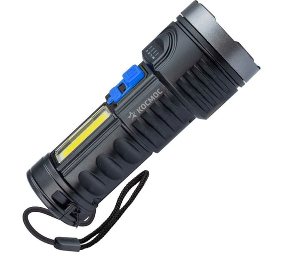Изображение товара Ручной аккумуляторный фонарь КОСМОС 3Вт LED+3Вт COB, Li-ion 18650 1200mAh, ABS-пластик, индикатор, USB-шнур KOS115Lit