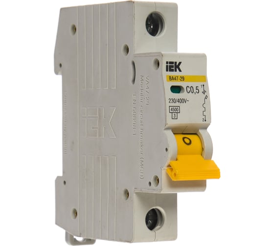 Изображение товара Автоматический выключатель IEK ВА47-29 1п, 0,5А, "С", 4.5кА MVA20-1-D05-C
