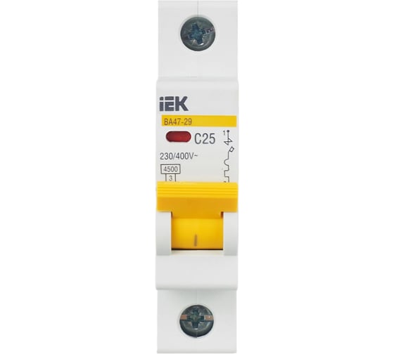 Изображение товара Автоматический выключатель IEK ВА47-29 1п, 25А, "С", 4.5кА MVA20-1-025-C
