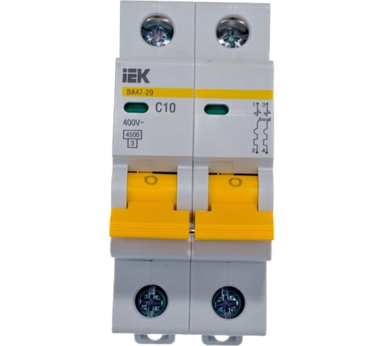 Изображение товара Автоматический 2-полюсный выключатель, 10А, С ВА47-29 4.5кА IEK MVA20-2-010-C