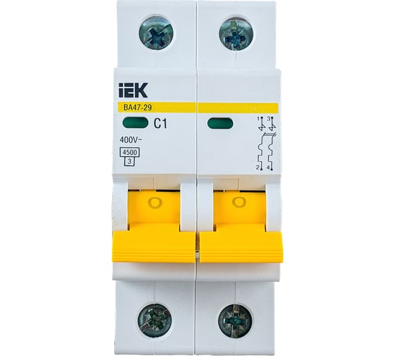 Изображение товара Автоматический выключатель IEK ВА47-29 2п, 1А, "С", 4.5кА MVA20-2-001-C