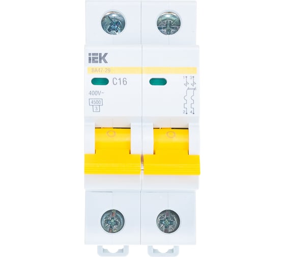Изображение товара Автоматический 2-полюсный выключатель, 16А, С ВА47-29 4.5кА IEK MVA20-2-016-C