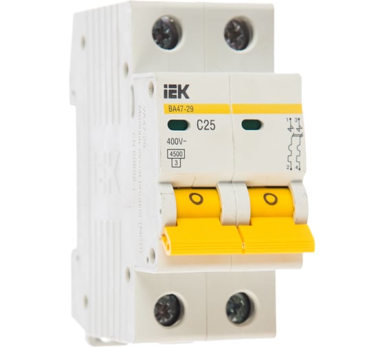 Изображение товара Выключатель автоматический ВА47-29 2p, 25А, С 4.5кА IEK MVA20-2-025-C