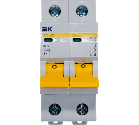 Изображение товара Автоматический 2-полюсный выключатель IEK ВА47-29 2А, С 4.5кА MVA20-2-002-C